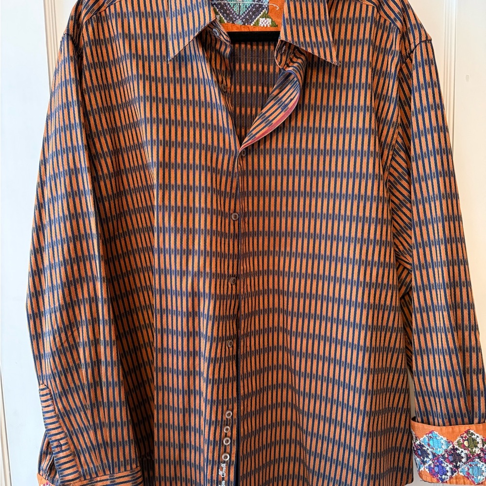 Robert Graham Orange and‎ Navy Geometric Button-Up Shirt